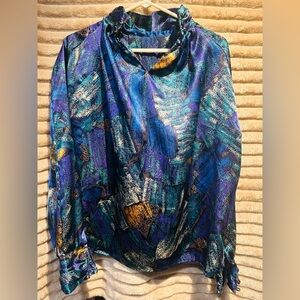 Vintage Worthington Blue and Purple Patterned Blouse